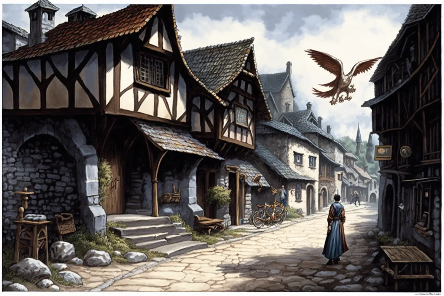 2Drak0nchik_medieval_village_with_several_dragons_walking_in_th_c727fc38-12a1-49ed-82a6-009b07d525a7