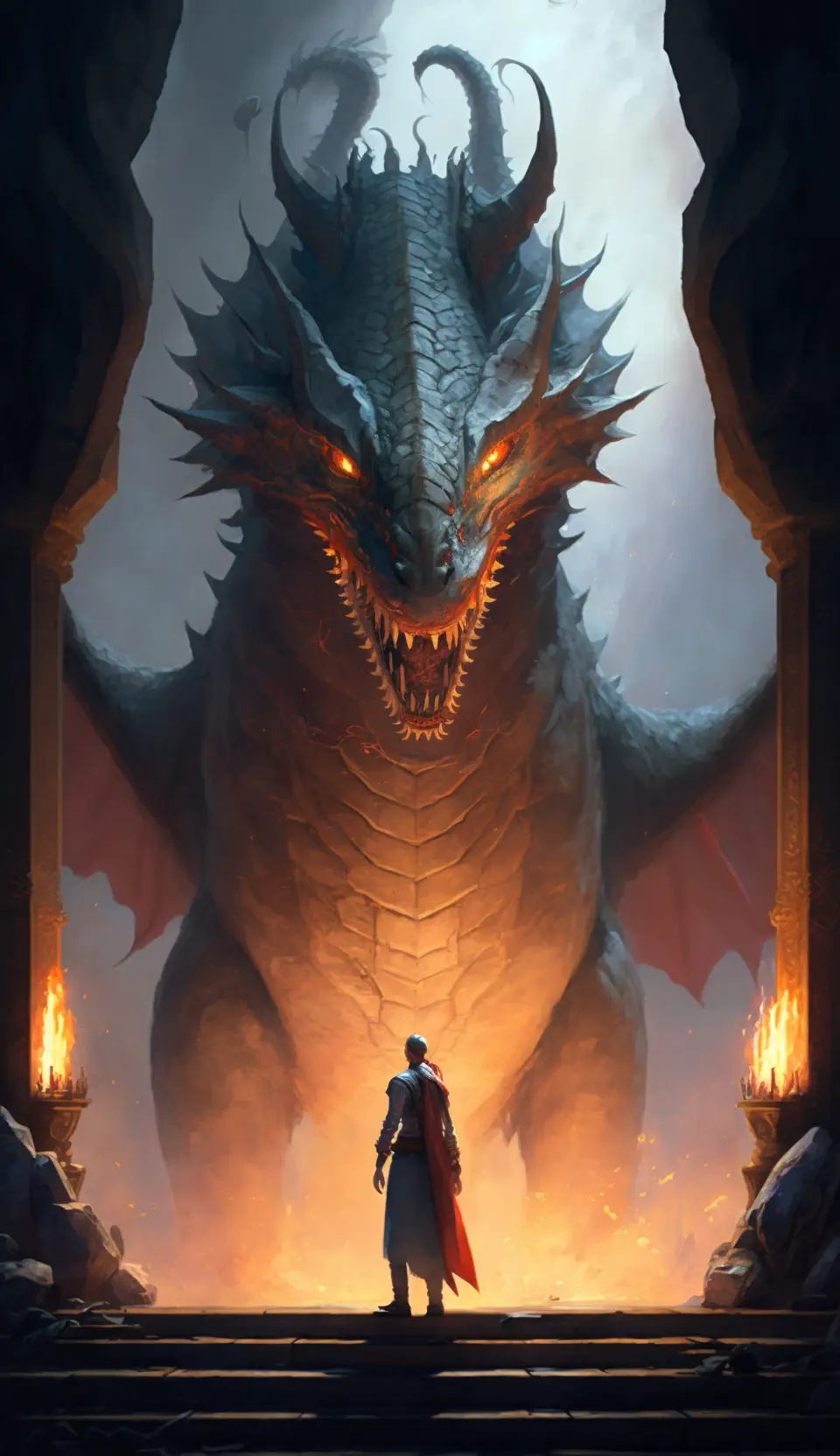 Dra1c0_a_dragon_stands_in_front_of_normous_dragon_god_b48ad337-5510-4ec0-8ce6-3c3d1be340d0