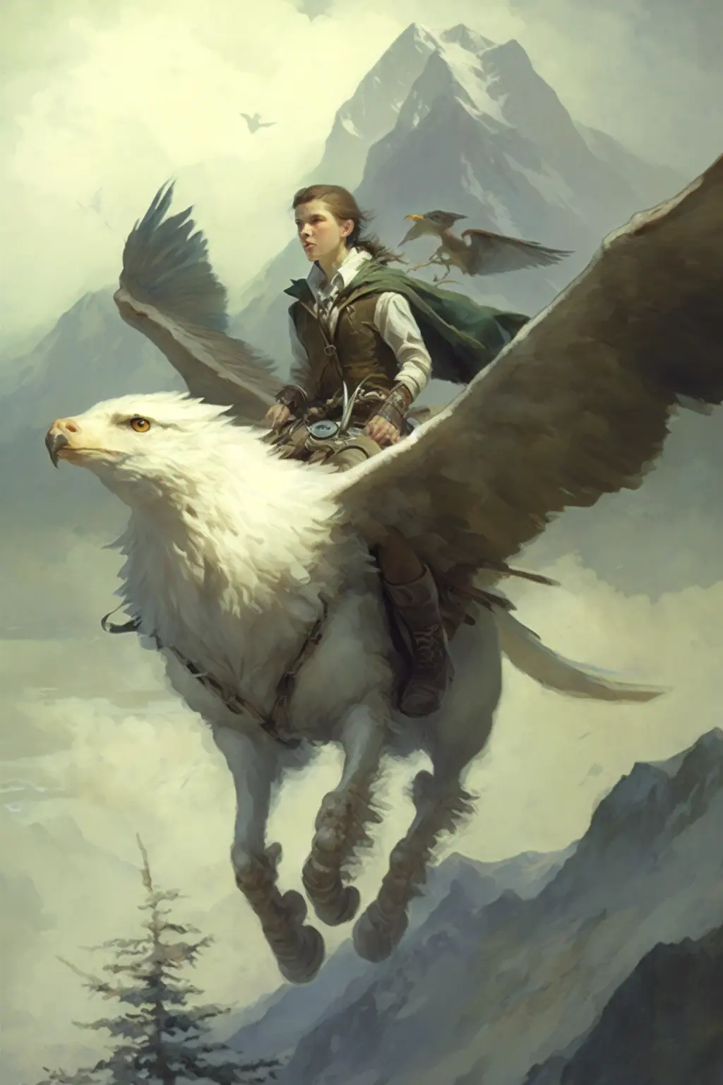 Drac0n0_young_Tolkien_elf_rides_white_Manves_Eagle_to_the_horiz_2317da32-ef00-4e35-8b9f-735551ee9fe4