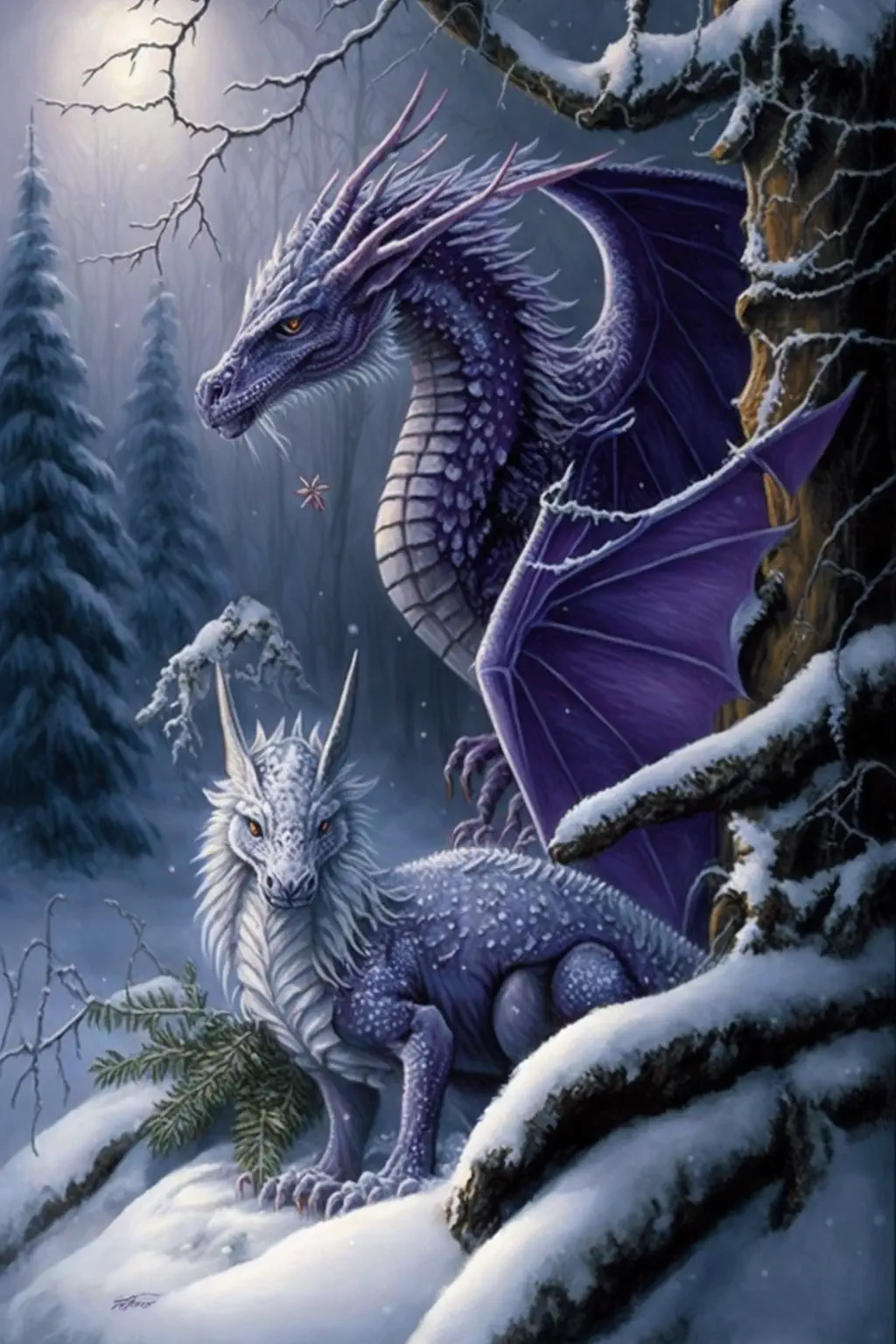 Drak00sha_big_purple_dragon_and_small_white_dragoness_in_Siberi_4cddc6c0-cefb-4ae3-9631-e6694aeeacbe