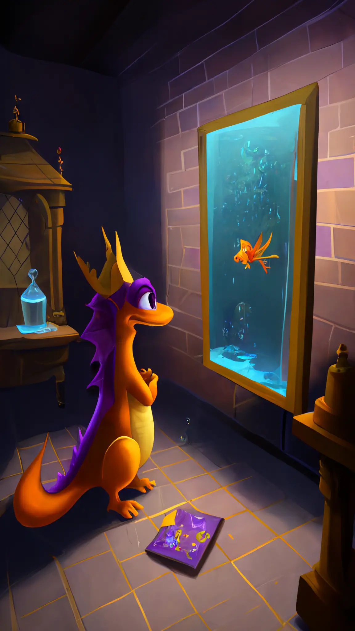 Drakon0_Spyro_the_dragon_stands_in_a_room_and_looks_at_goldfish_019f2e05-7bfe-4256-8a7e-d71c8d7d2a58